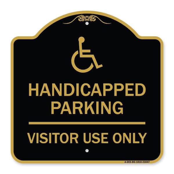 Reserved Parking Handicapped Parking Visitor Use Only with Graphic, Black & Gold, BG-1818-23047
